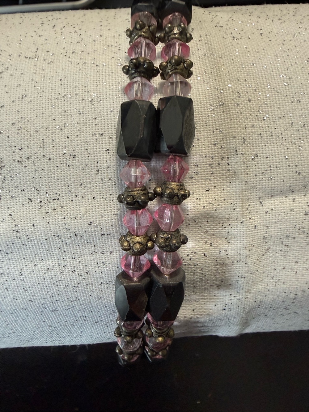 Pink and Black Beaded Magnetic Bracelet 24” long